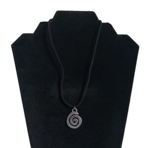 Silver Toned and Black Metal Swirl Pendant Elastic Cord Adjustable Necklace